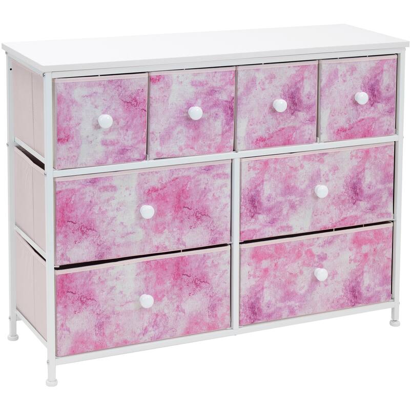 8-Drawer Chest Storage Tower, Knob Handle, Fabric Dresser for Bedroom - Tie-Dye Pink
