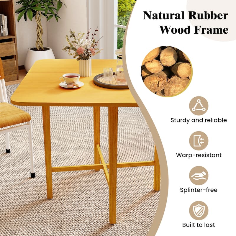 Foldable Dining Table with Drop Leaf Natural and Walnut Rubber Wood Convertible Kitchen Table for Small Spaces