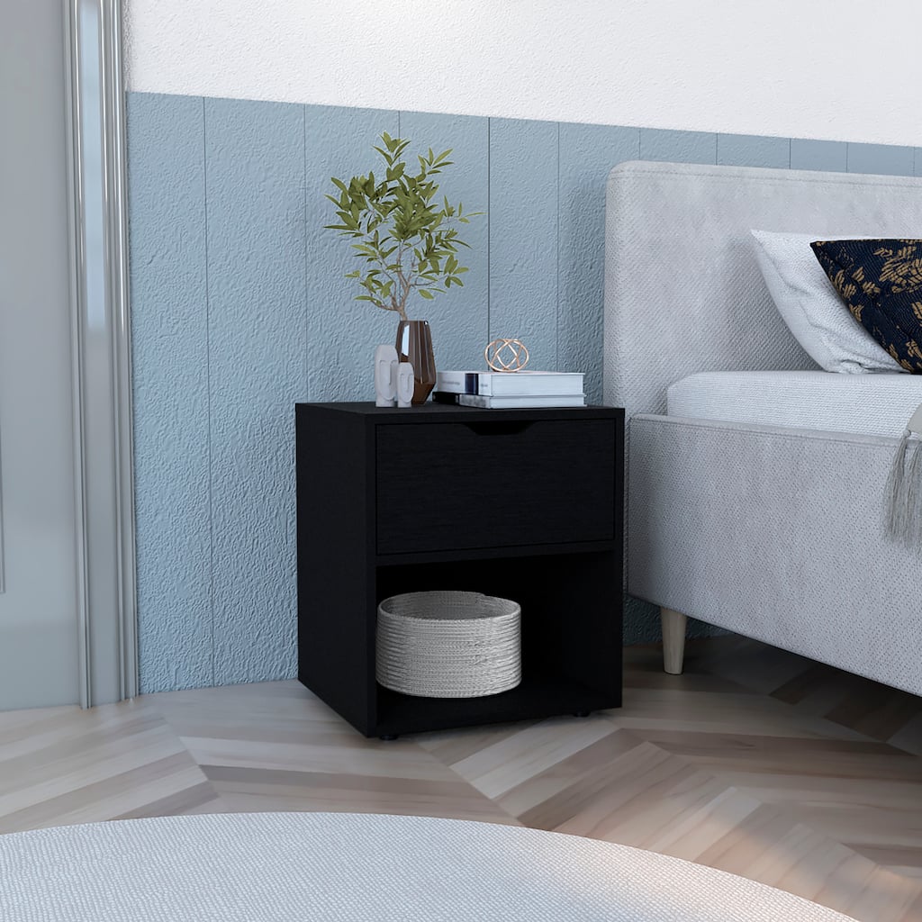 Adak 19.7" High Nightstand End Table with Open Shelf,Black