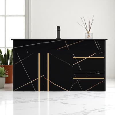 35.4" Wall-Mounted Bathroom Vanity with Faux Marble Top, Undermount Ceramic Sink, Floating Cabinet (Faucet Not Included)