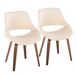Set of 2 Mid-Century Modern Dining Chairs with Walnut Frame and Faux ...