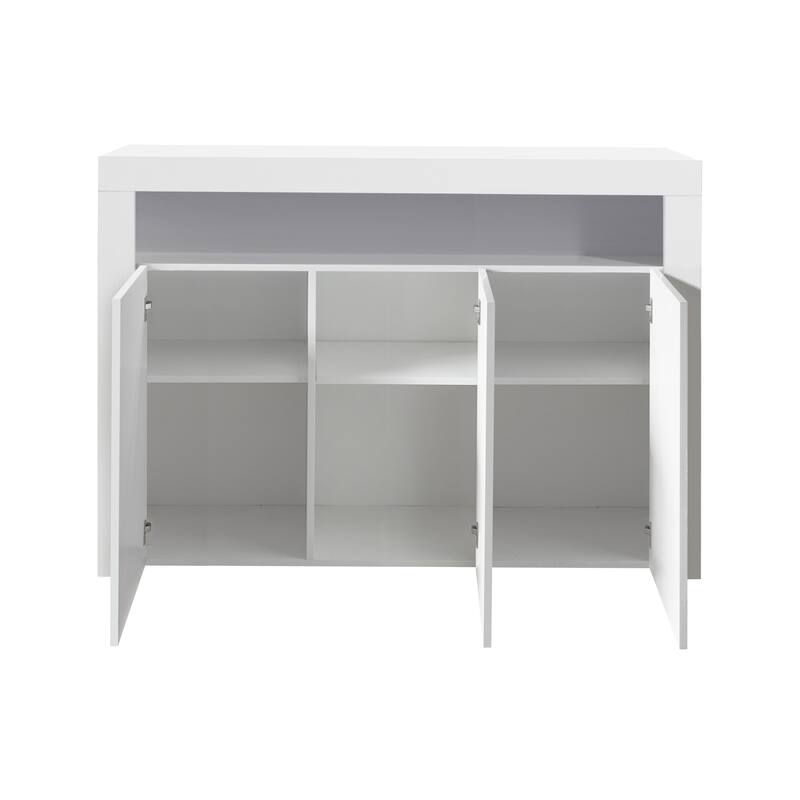White Modern Style 51.18" TV Stand with LED Light and 3 Doors for Living Room