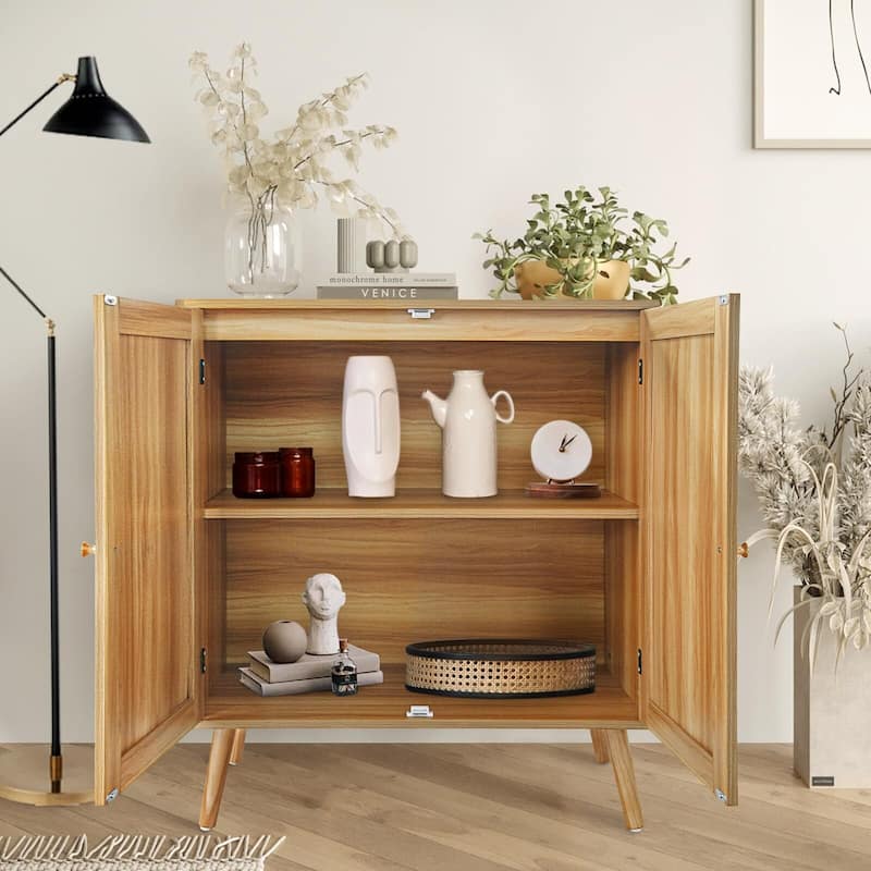 Rattan Decorated Doors Entryway Cabinet with Storage