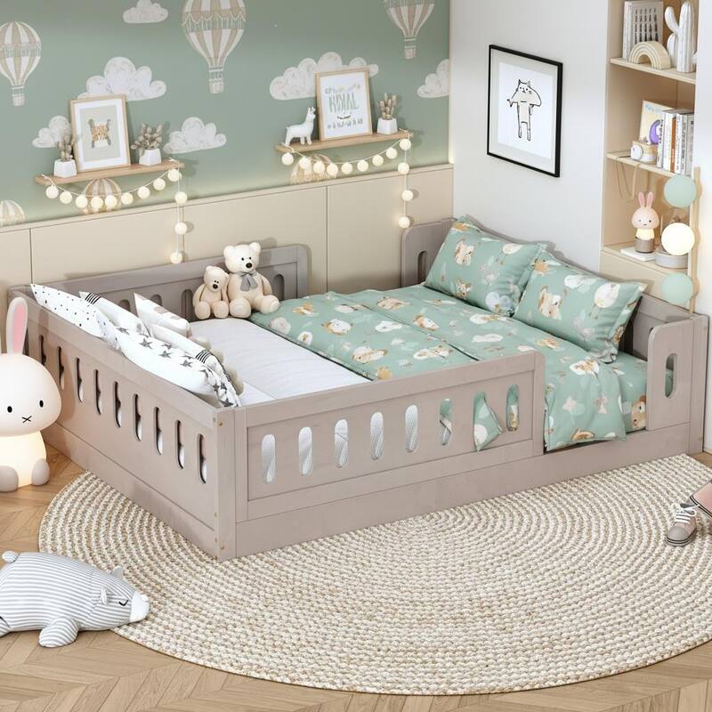 Floor Platform Bed with Guardrails by Harper&Bright Designs