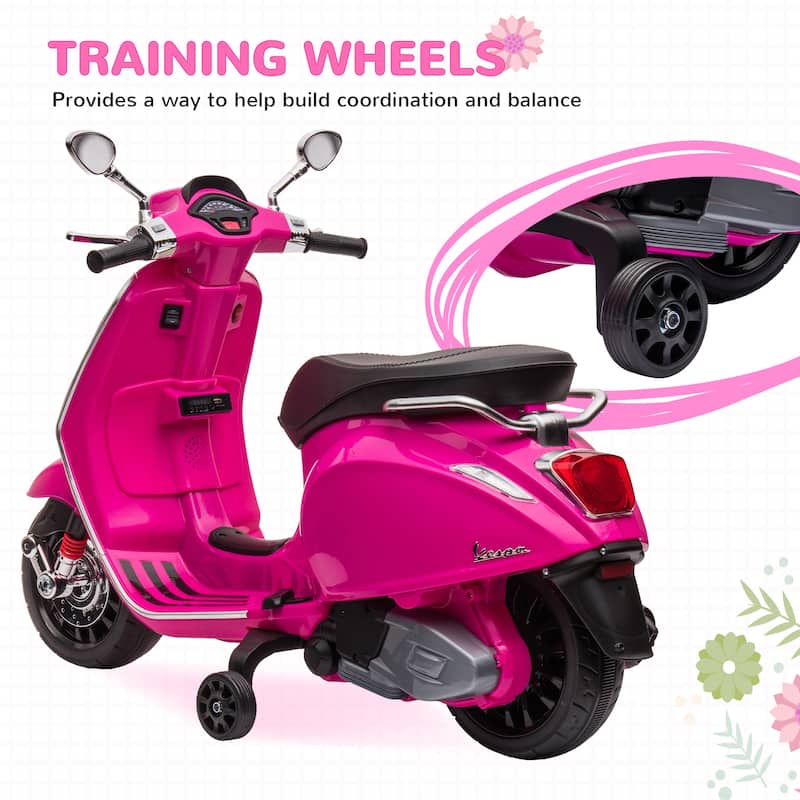 6V Kids Electric Motorcycle Stylish Battery Powered Motorbike with Music, Pink Ride on Car with Headlight
