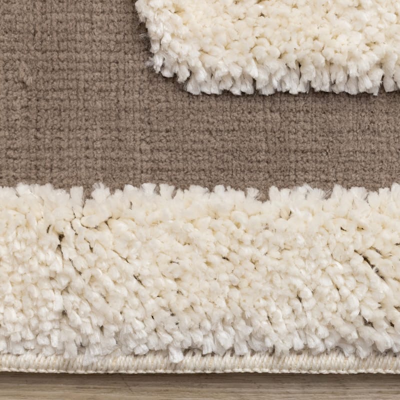 Cream Taupe Abstract Morroccan Super-Soft High-Low Textured Rug