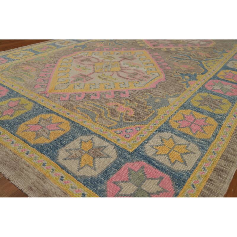 Hand Knotted Oriental 100% Wool Carpet Transitional All-Over Brown Oushak Area Rug - 20' 1'' X 5' 11''