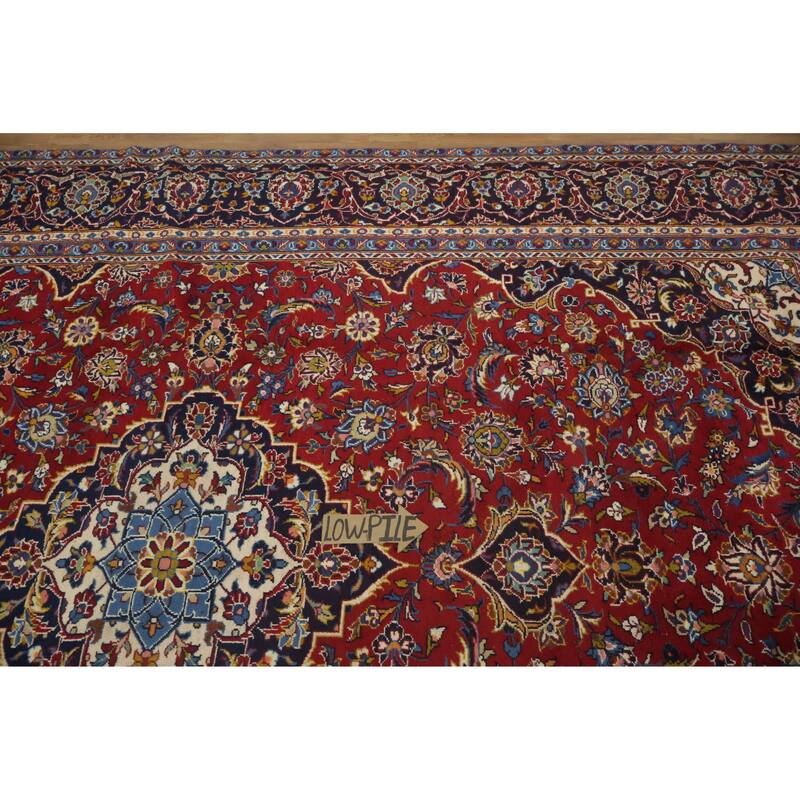 Hand Knotted Oriental 100% Wool Carpet Traditional Floral Red Kashan Area Rug - 12' 6'' X 8' 6''