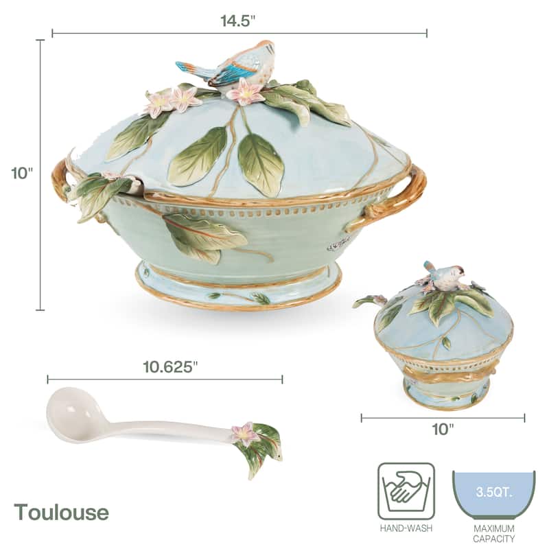 Fitz and Floyd Toulouse Soup Tureen with Ladle, 3,5 Quarts