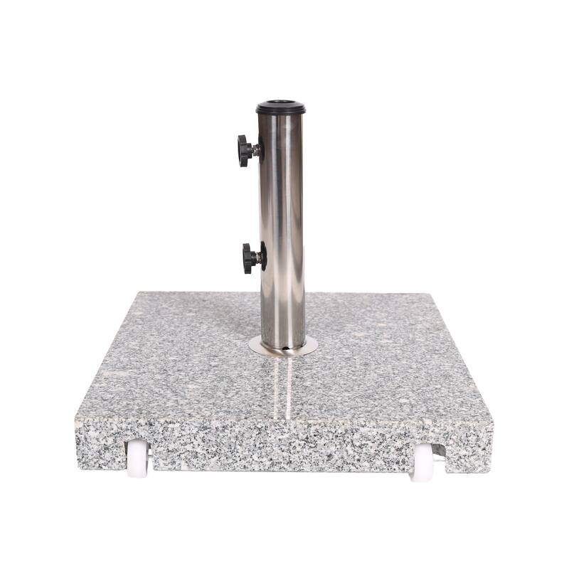 Roomfitters Mojave Granite Outdoor Umbrella Base with Stainless Steel Holder, 86 Inch Max Canopy, Natural Grey