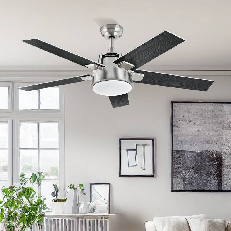 Moasis 52 inch 3-Color LED Ceiling Fan Light with 5 Wooden Blades and Remote - 52" - Black&Silver