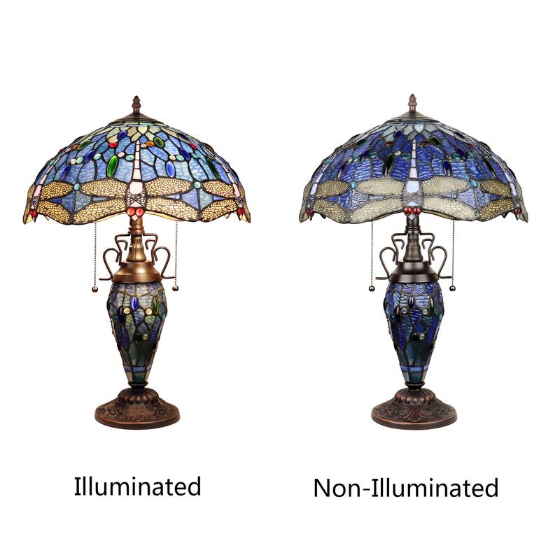 Tiffany Style Dragonfly Design 2+1-light Dark Bronze Table Lamp