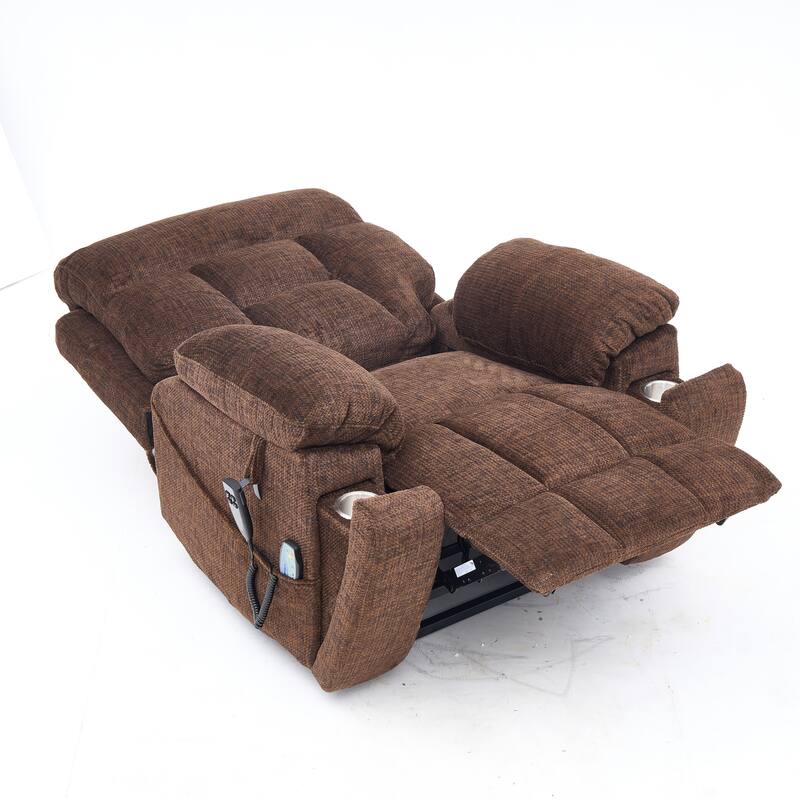Velvet Oversized Power Lift Recliner Chair with Dual OKIN Motors, 180° Flat Lay, Massage, and 400 lbs Capacity