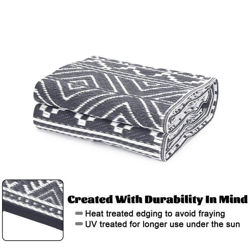 Outdoor Rug Waterproof Patio Rug Mat Geometric Rug Plastic Straw Outside Rug for RV Camping Picnic Reversible Rug