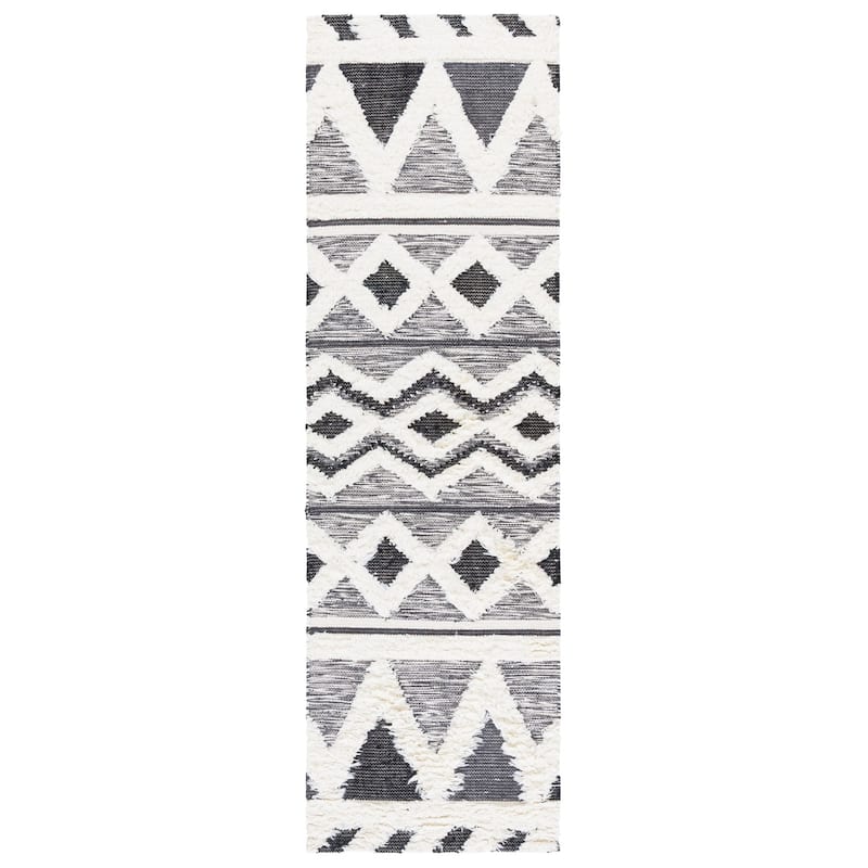 SAFAVIEH Handmade Natura Evrydiki Moroccan Wool Rug - 2'3" x 8' Runner - Ivory/Black