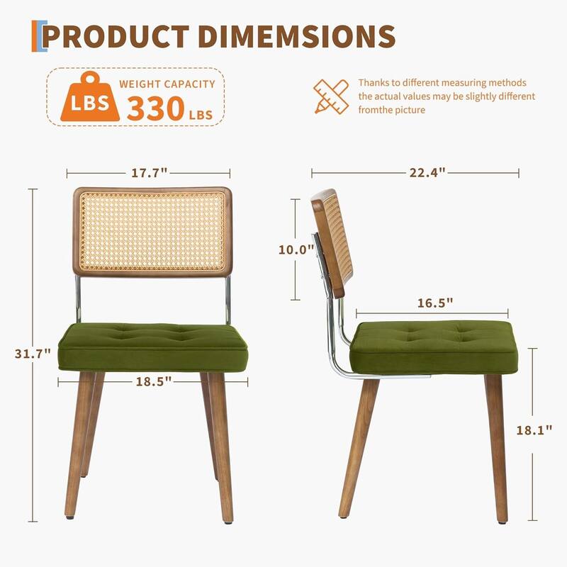 Set of 2 Natural Rattan Kitchen Dining Chairs for Dining Room