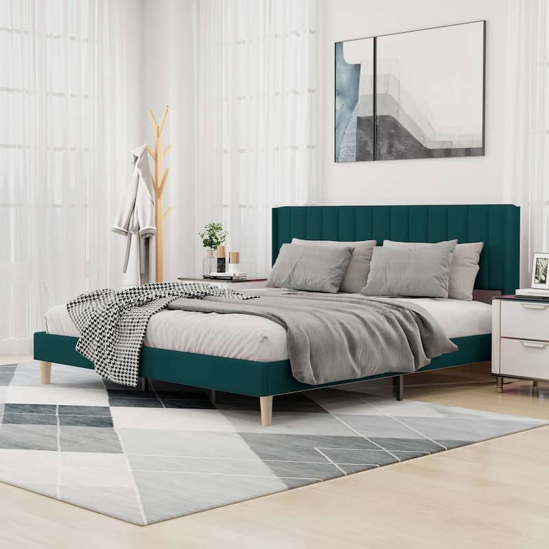 Alazyhome Upholstered Platform Bed Frame - Green - King