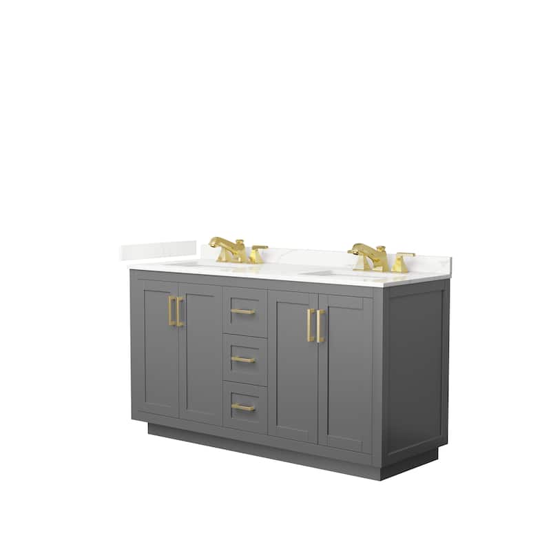 Miranda 60-inch Double Vanity, Quartz Top - Dark Gray, Gold Trim, Giotto Quartz Top