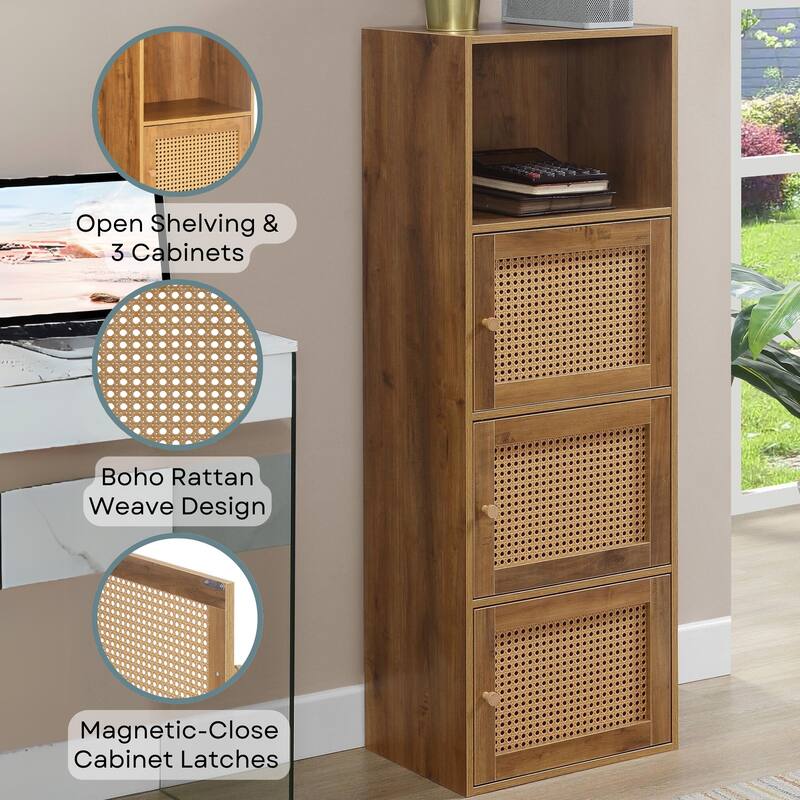 Convenience Concepts Xtra Storage Boho Weave 3 Door Cabinet with Shelf - Brown Autumn Haze/Beige Barley