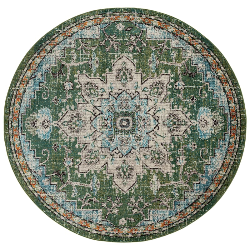 SAFAVIEH Madison Katelijne Boho Medallion Distressed Area Rug - 6'7" Round - Sage/Blue