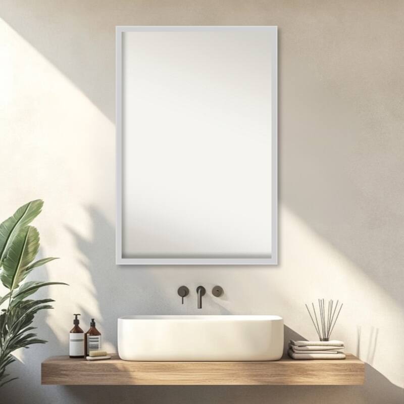 Incline Non-Beveled Wood Framed Bathroom Vanity Wall Mirror