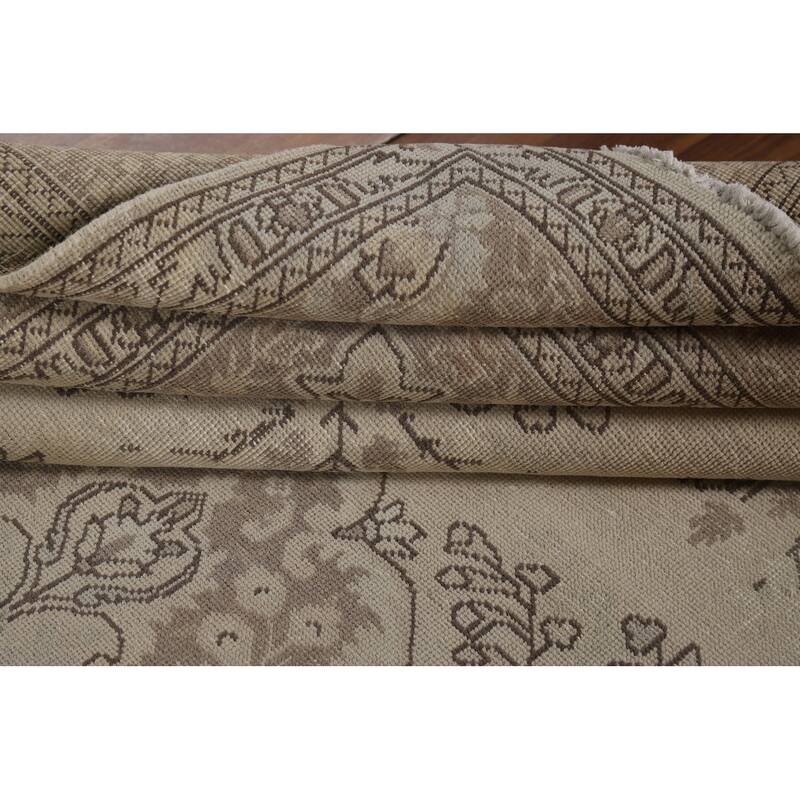 Beige Distressed Tabriz Vintage Persian Rug Hand-Knotted Wool Carpet - 6'9" x 9'6"