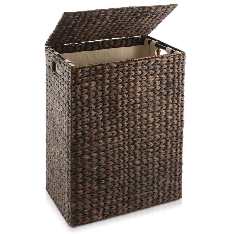 Large Laundry Hamper Basket w Lid and Liner Water Hyacinth - Brown
