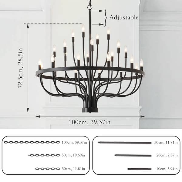 dimension image slide 0 of 4, Modern Farmhouse Candle Chandelier Black Large Wagon Wheel Chandeliers