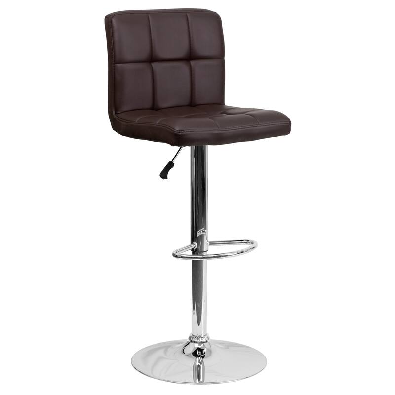 Contemporary Quilted Vinyl Adjustable Height Barstool with Chrome Base