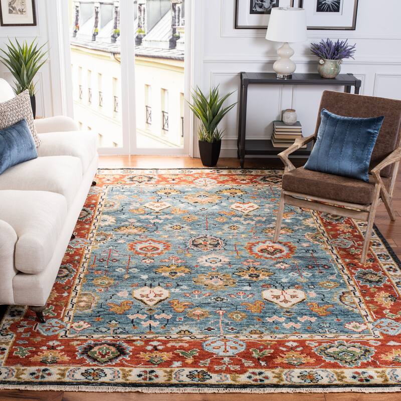 SAFAVIEH Hand-Knotted Samarkand Rosemonde Wool Rug - 8' x 10' - Blue/Red