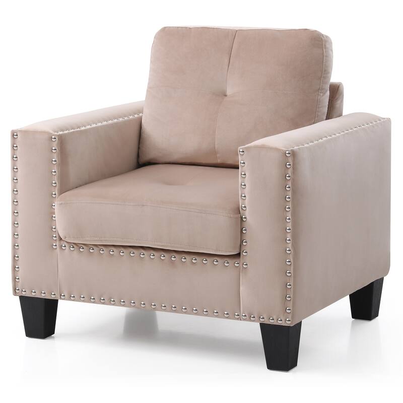 Nailhead Trim Velvet Upholstered Accent Chair - 36" - Beige