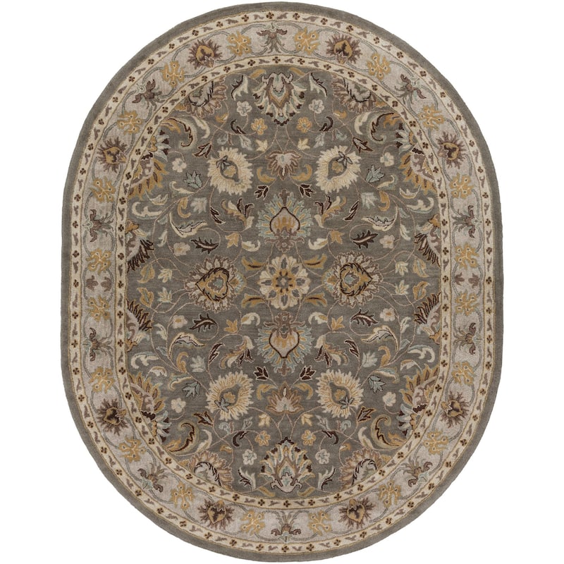 Livabliss Caesar Updated Traditional Border Area Rug. - 8' x 10' Oval - Grey/Beige