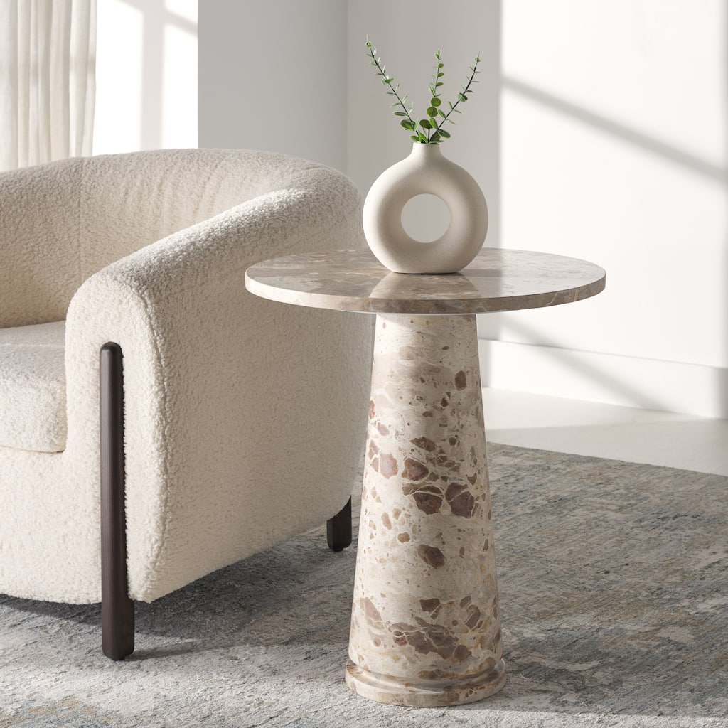 SAFAVIEH Couture Ghicu Tall Round Marble Accent Table - 22 In W x 21 In D x 24 In H - 21"W x 21"D x 24"H