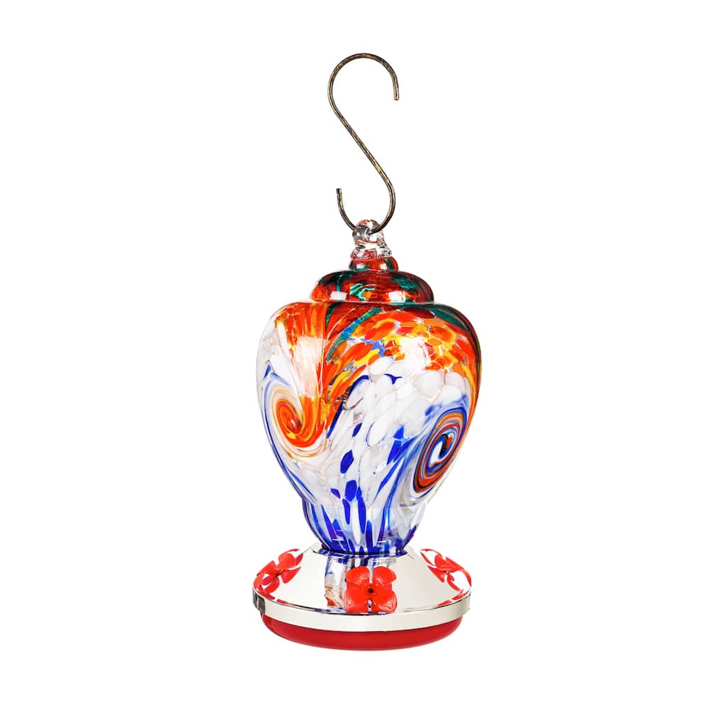Mutli-Color Speckle Glass Hummingbird Feeder, Finial Shape