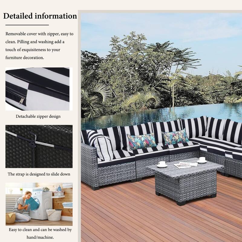14pcs Outdoor Couch Cushions,4" Waterproof Sectional Rattan Conversation Set Cushions(Only Cushions+Covers,No Sofa) - 14PCS