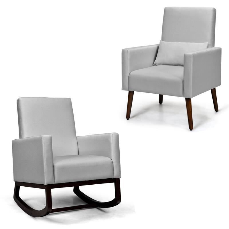 2-in-1 Fabric Upholstered Rocking Chair with Pillow-Beige - 28" x 31" x 40" - Light Grey