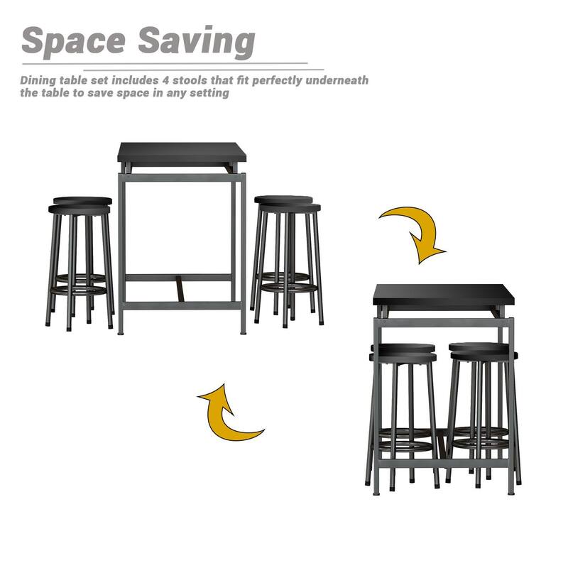 Eureka Industrial Modern Counter Height Pub 5-piece Dining Set, Wood Rustic Kitchen Dining Bar Set For Dining Room, Apartment