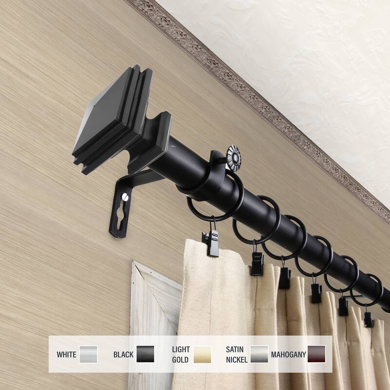 InStyleDesign Mantle 1 inch Diameter Adjustable Curtain Rod - 66 to 120 inches - Black