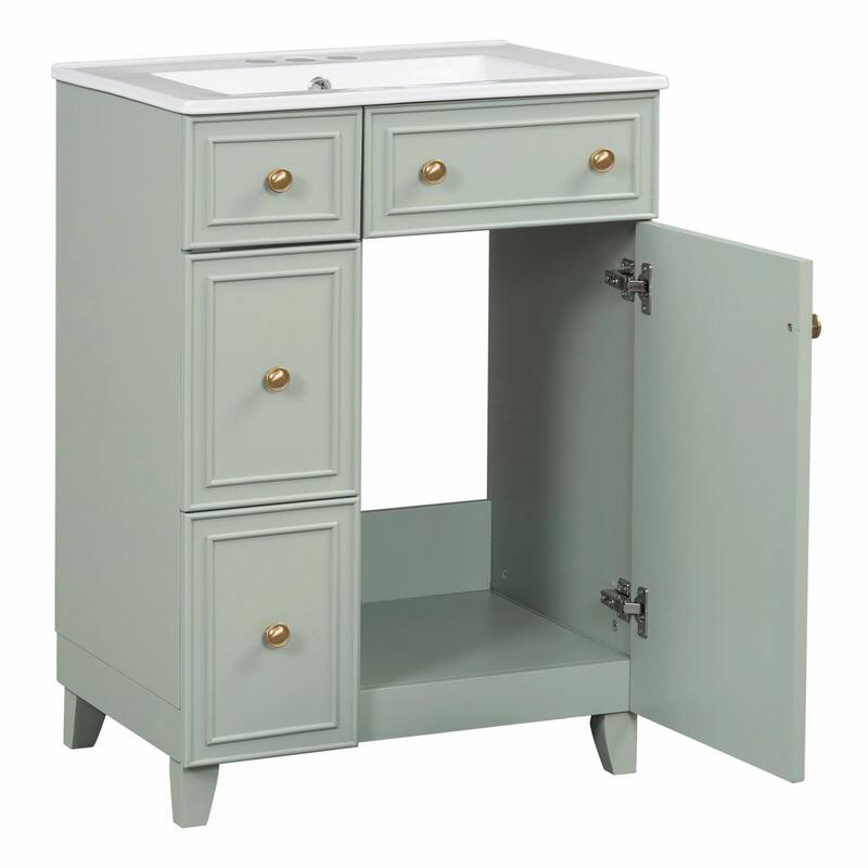 24-Inch Bathroom Vanity Cabinet with Ceramic Sink - 2 Drawers and 1 Door