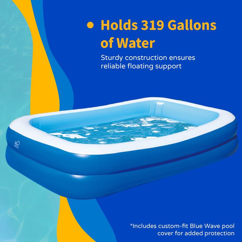 Blue Wave Inflatable Rectangular Family Pool with Cover - One-size