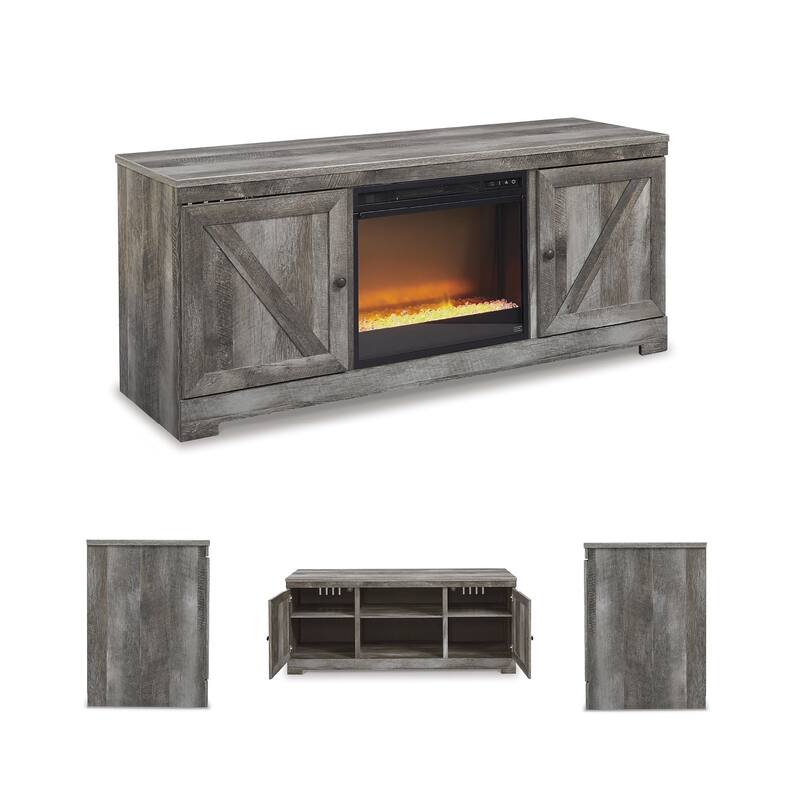 Signature Design by Ashley Wynnlow Weathered 63-inch TV Stand with Electric Fireplace