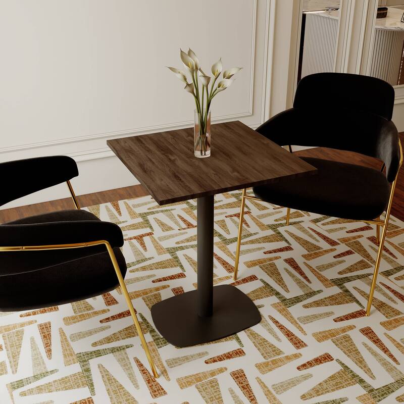 Vail Square Dining Table with 24 in. MDF Tabletop in Black Stainless Steel Square Base Accent Kitchen Table