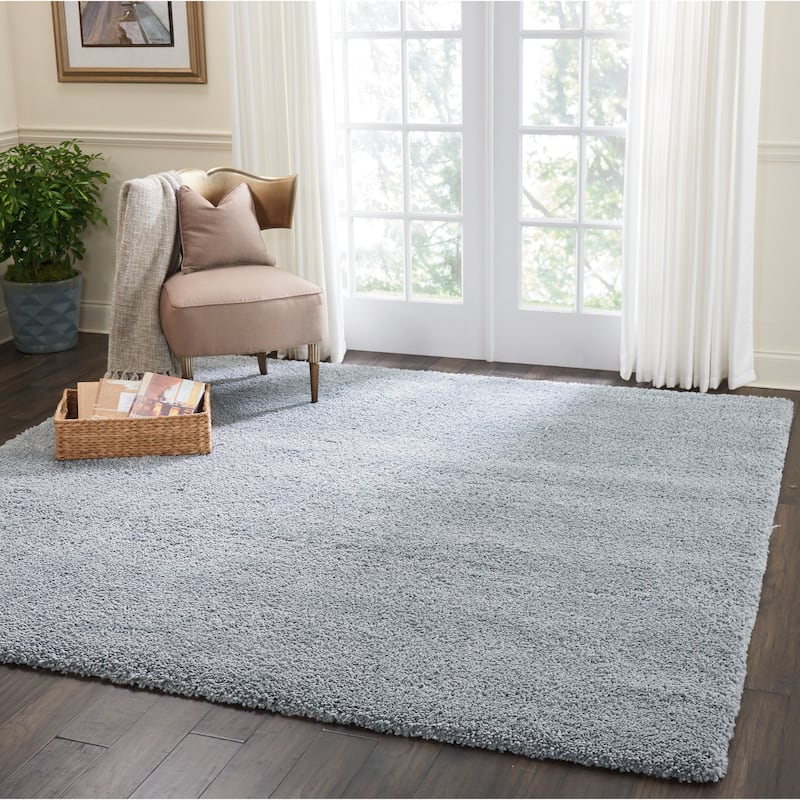 Nourison Malibu Shag Modern Plush Solid Area Rug - 3'11" x 5'11" - Blue/Grey - Runner/Rectangle