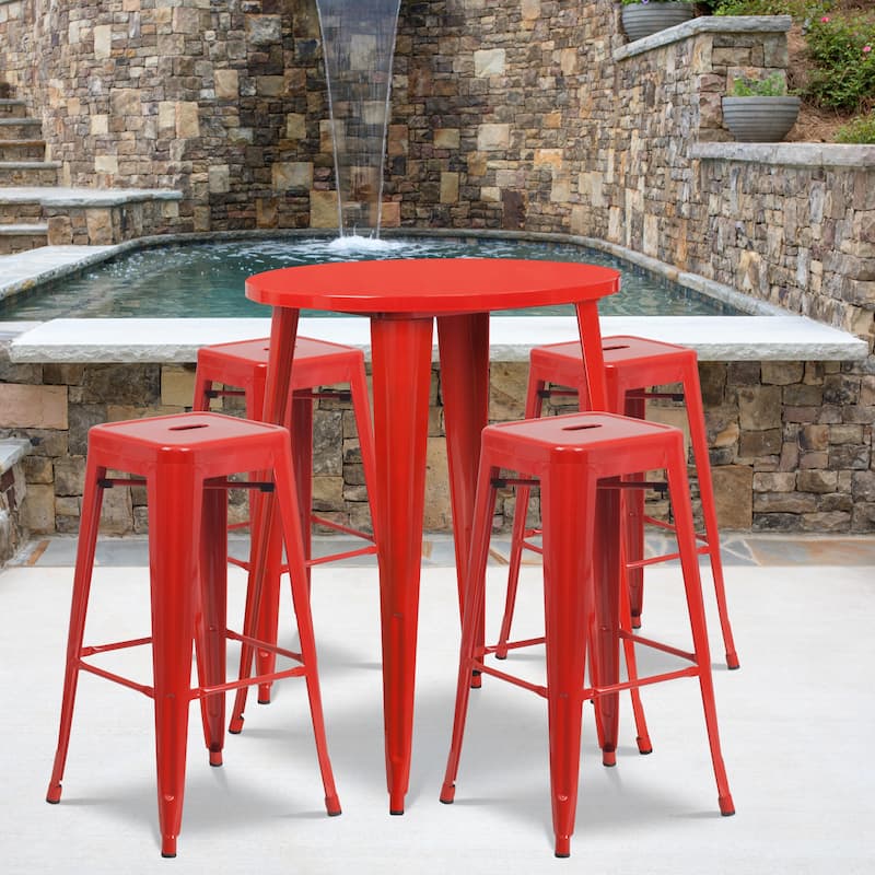30-inch Indoor/ Outdoor 5-piece Round Metal Table and Stools Set - Red