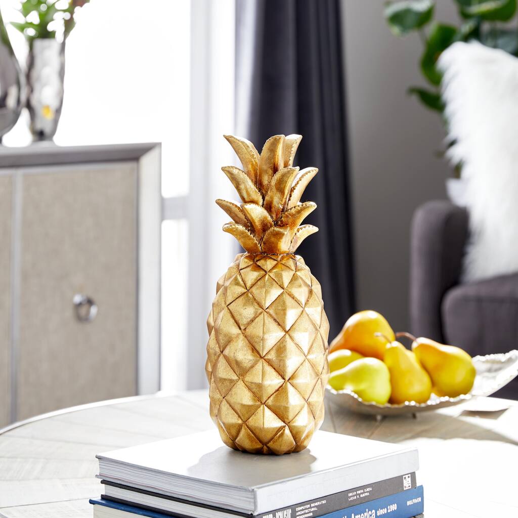 Gold or Silver Polystone Pineapple Fruit Decorative Sculpture
