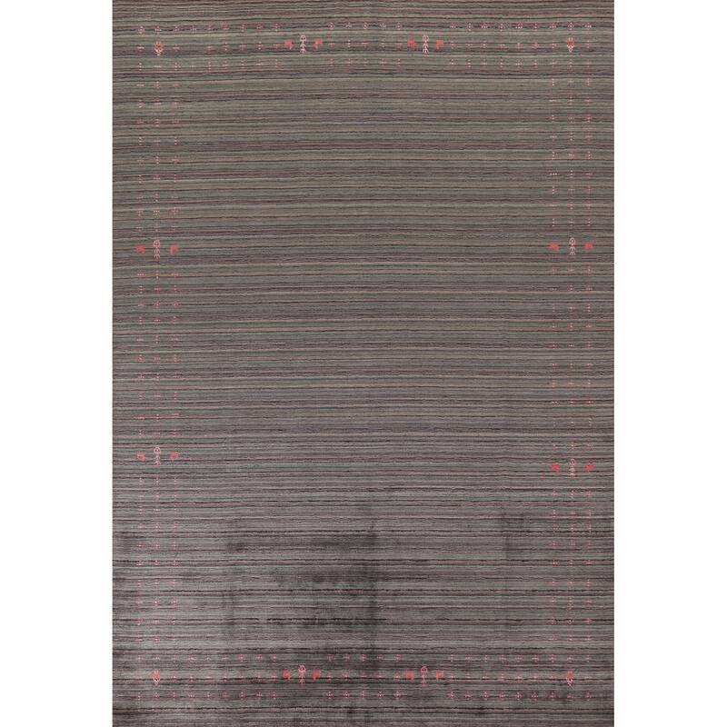 Striped Gabbeh Area Rug Hand-Knotted Indian Wool Carpet - 8'9"x 11'8"