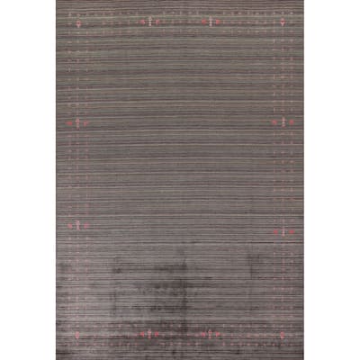 Striped Gabbeh Area Rug Hand-Knotted Indian Wool Carpet - 8'9"x 11'8"