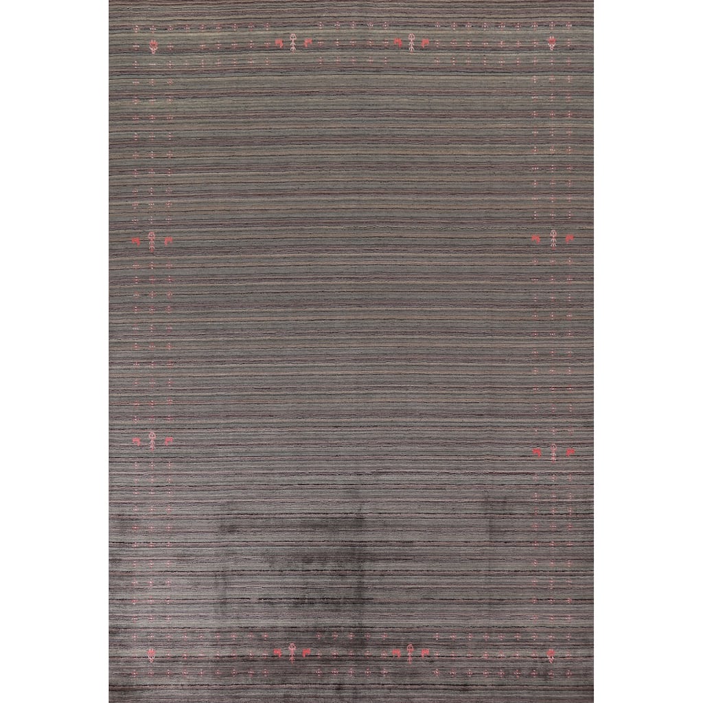 Striped Gabbeh Area Rug Hand-Knotted Indian Wool Carpet - 8'9"x 11'8"