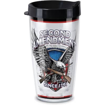 Second Amendment Eagle Double Wall Insulated Unbreakable Plastic Tumbler with Lid Holds 16 Ounces Microwave Safe Dishwasher Safe