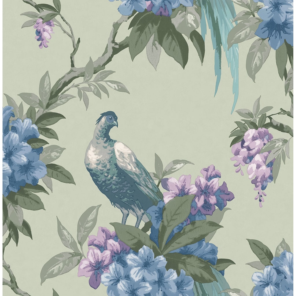 Brewster Golden Pheasant Sage Floral Wallpaper
